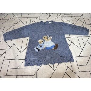 BT‎ Kids Teddy Bear Applique Long Sleeve Knit Sweater Heathered Blue Size 4T
